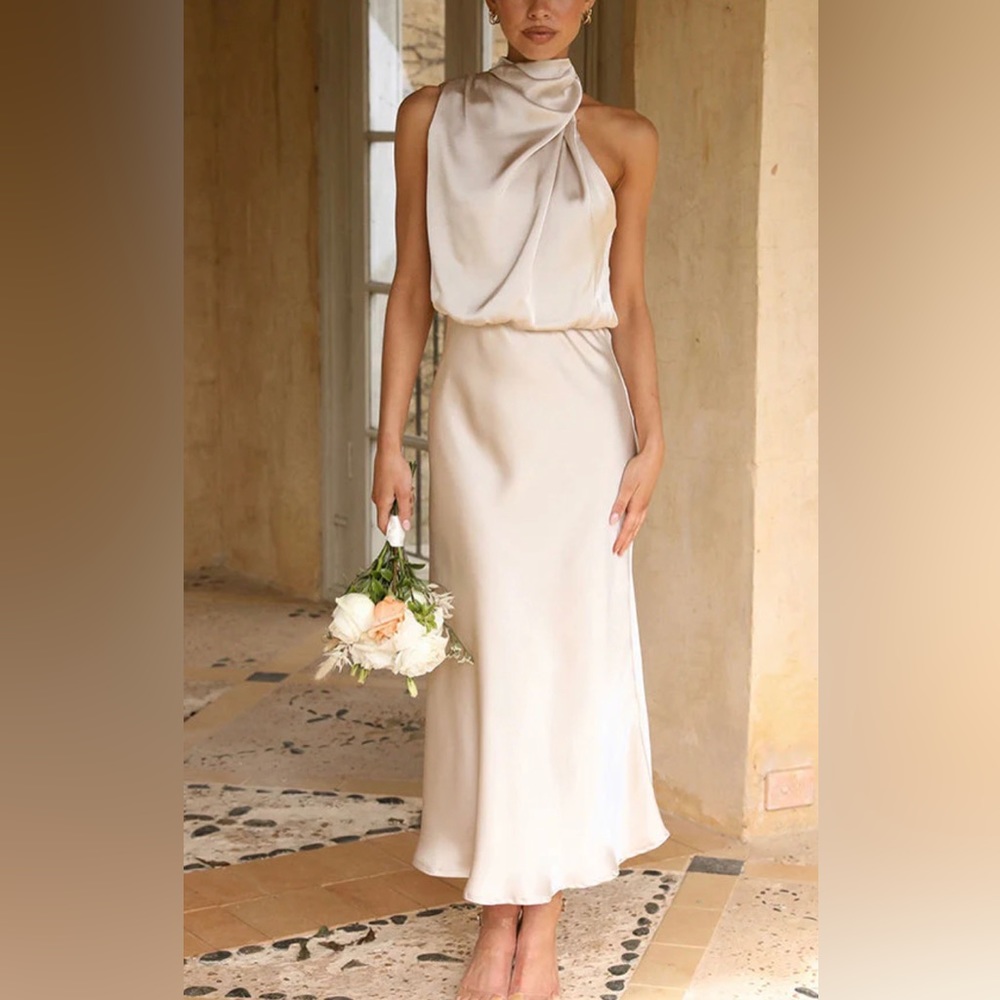 Satin-look midi dress brand new with tags champagne color